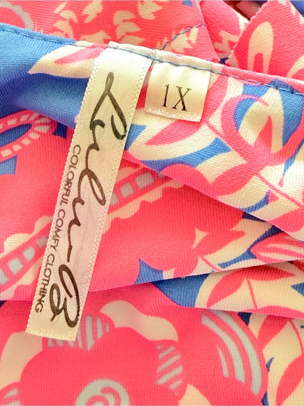 LULU B Cha Cha Ruffle UPF 50+ Bright Pink & Blue Size 1X - Picture 7 of 8